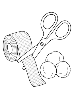 Free printable Medical Scissors, Bandage Tape, And Cotton coloring page