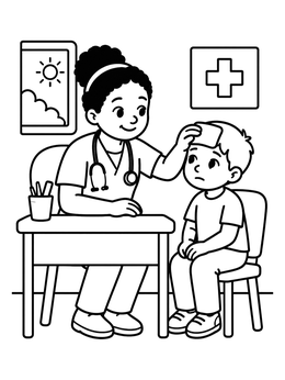 Free printable School Nurse Helping A Student coloring page