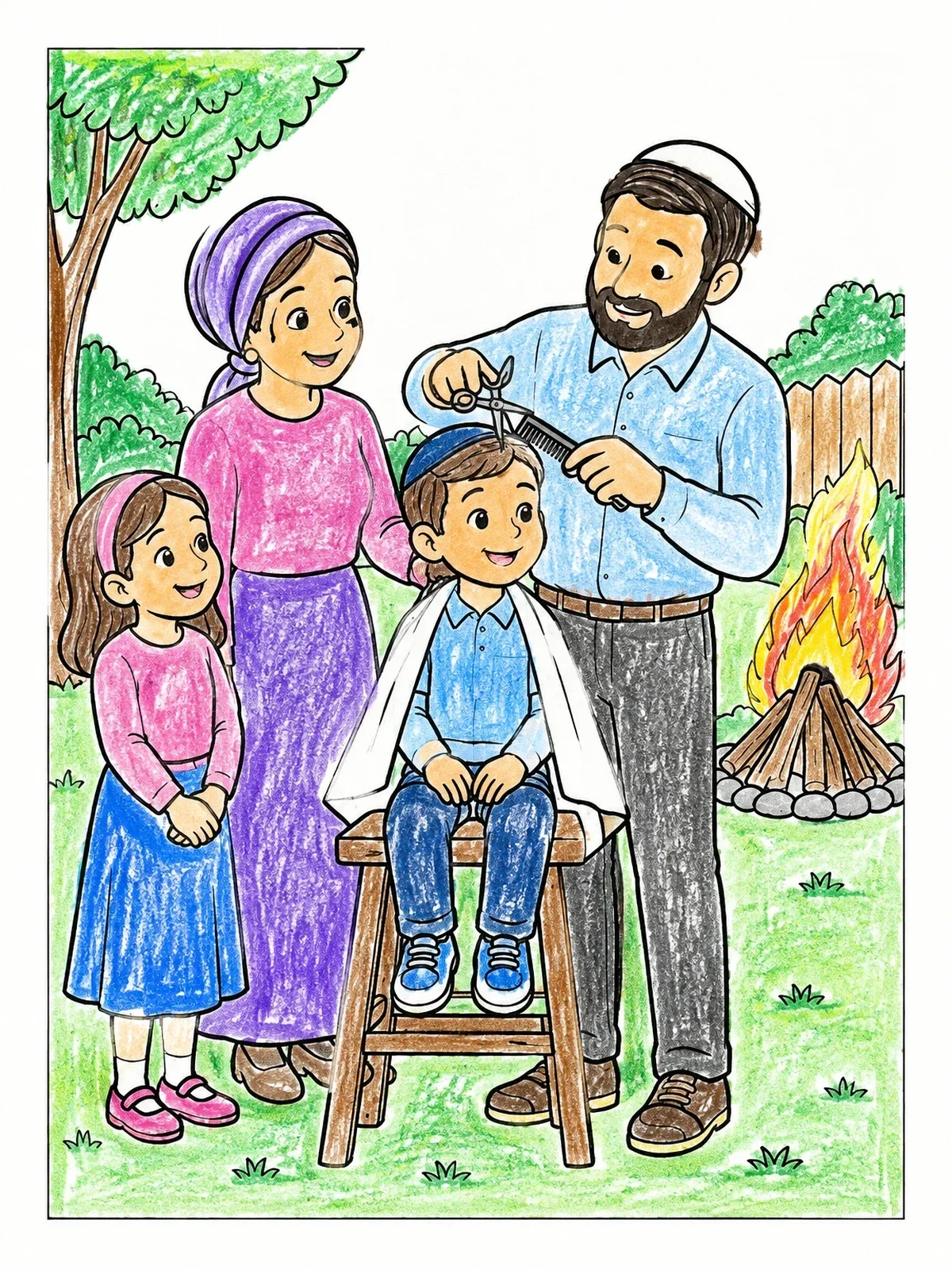 Colored example of the First Haircut At Lag Baomer coloring page