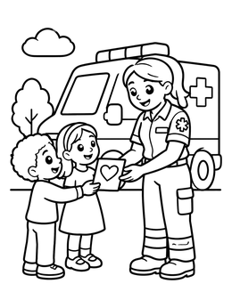 Free printable Children Giving Thank You Card To Paramedic coloring page