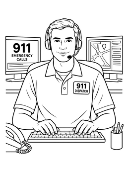 Free printable Emergency Dispatcher At Call Center Desk coloring page
