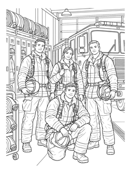 Free printable Firefighter Crew In The Fire Station coloring page