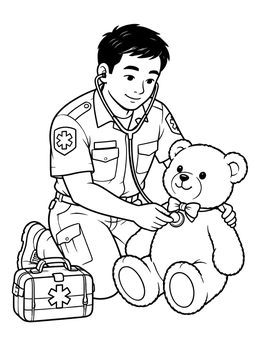 Free printable Paramedic Checking Teddy Bear Heartbeat coloring page