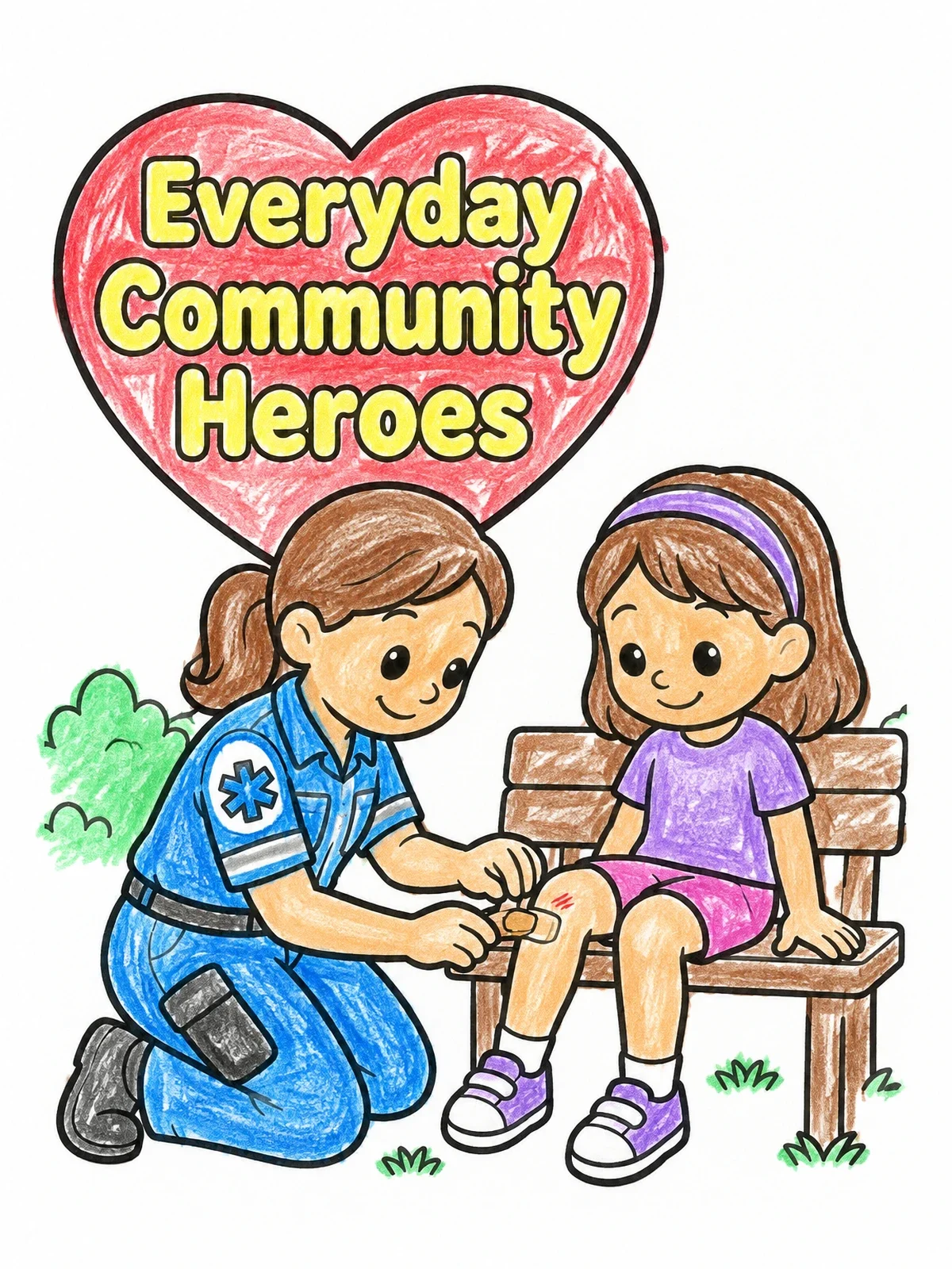 Colored example of the Friendly Paramedic Helping A Child coloring page