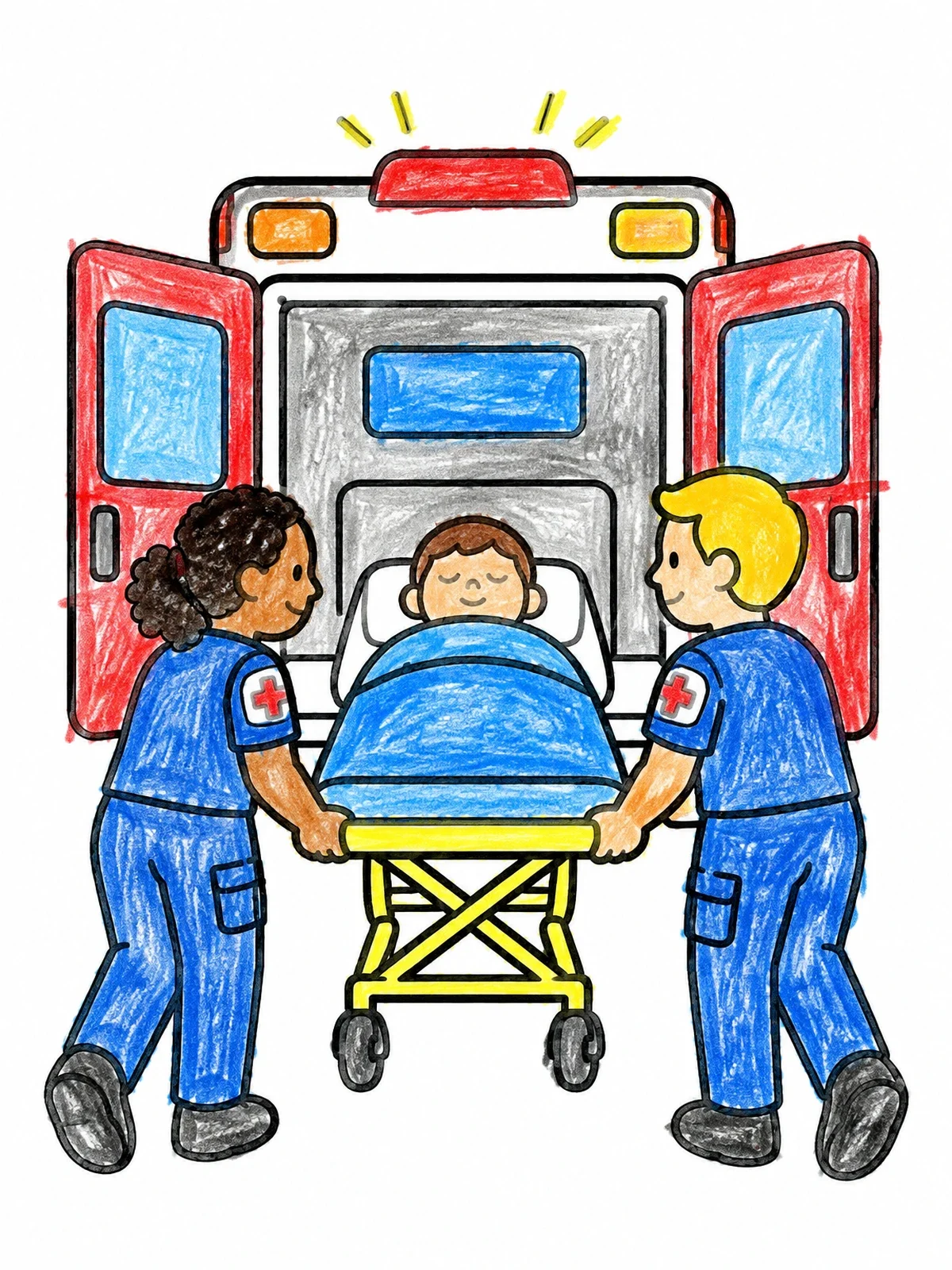 Colored example of the Paramedics Wheeling Patient To Ambulance coloring page
