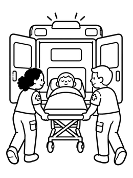 Free printable Paramedics Wheeling Patient To Ambulance coloring page