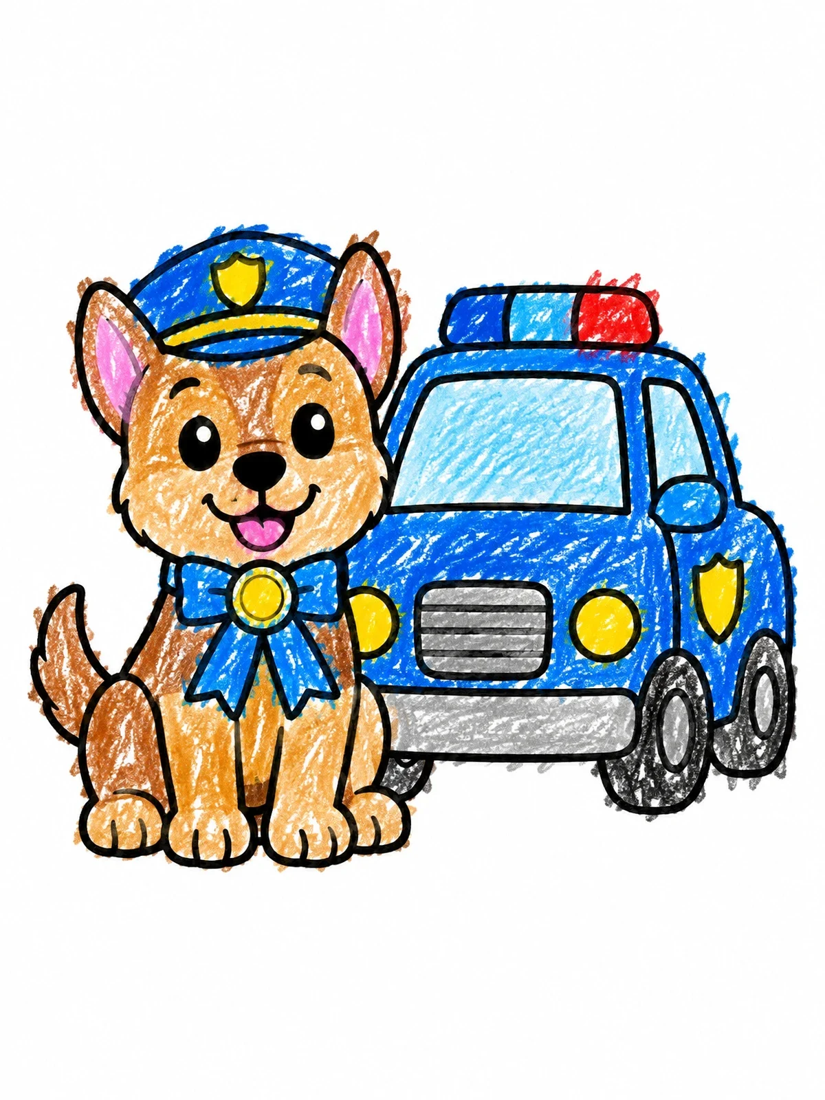 Colored example of the Police Dog With Patrol Car coloring page