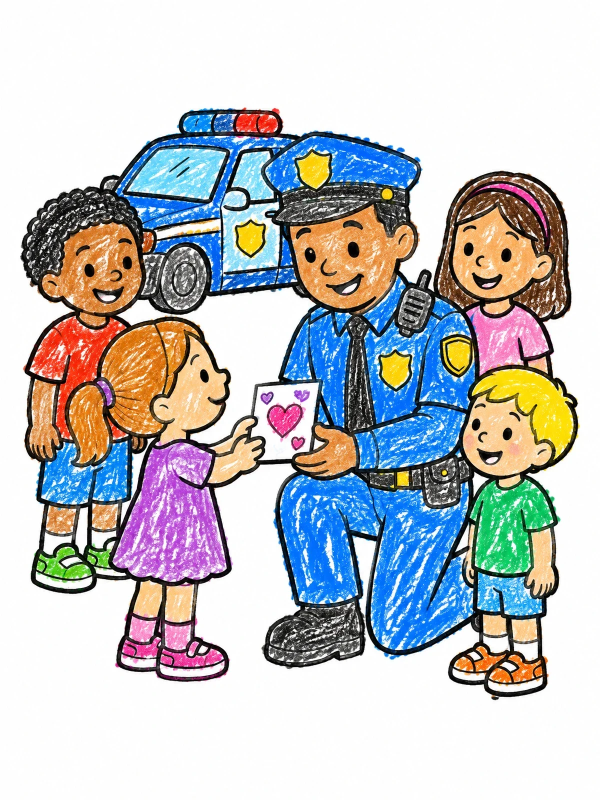 Colored example of the Police Officer Receiving Thank You Card coloring page