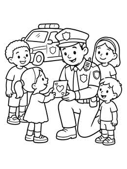 Free printable Police Officer Receiving Thank You Card coloring page