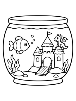 Free printable Dragon Castle Inside Fish Bowl coloring page