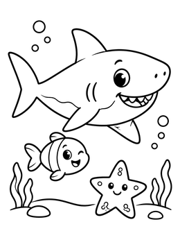 Free printable Friendly Shark And Ocean Pals coloring page