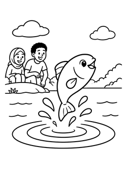 Free printable Fish Leaping From The Lake coloring page