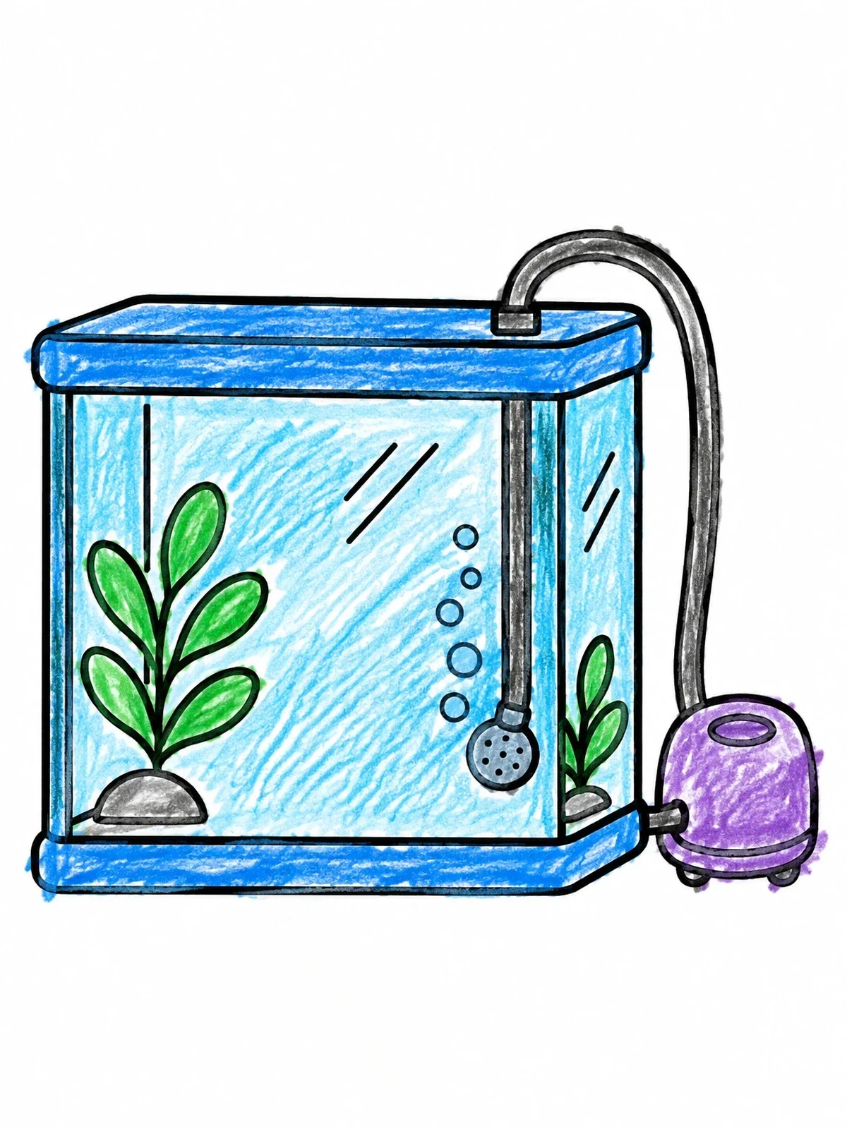 Colored example of the Empty Aquarium With Air Pump coloring page