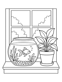 Free printable Fishbowl On A Sunny Windowsill coloring page