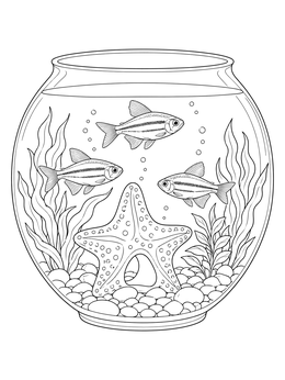 Free printable Fishbowl With Tetras And Starfish coloring page