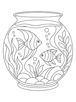 Free printable Round Fishbowl With Tropical Fish coloring page