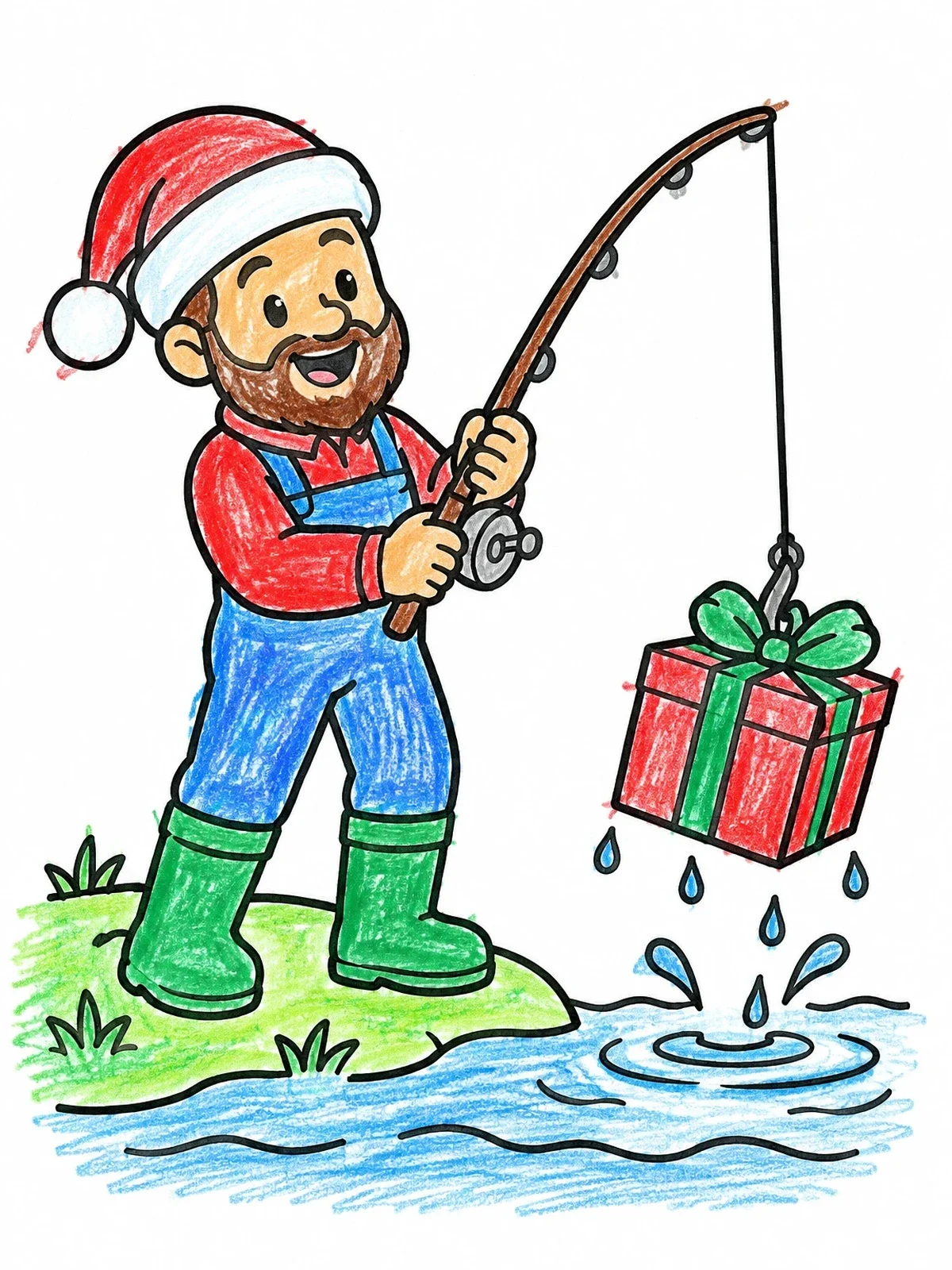 Colored example of the Fisherman Catching A Holiday Gift coloring page