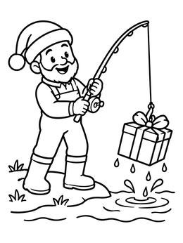 Free printable Fisherman Catching A Holiday Gift coloring page