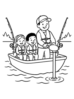 Free printable Family Fishing Trip In A Small Boat coloring page