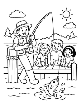 Free printable Fisherman Showing Catch To Children coloring page