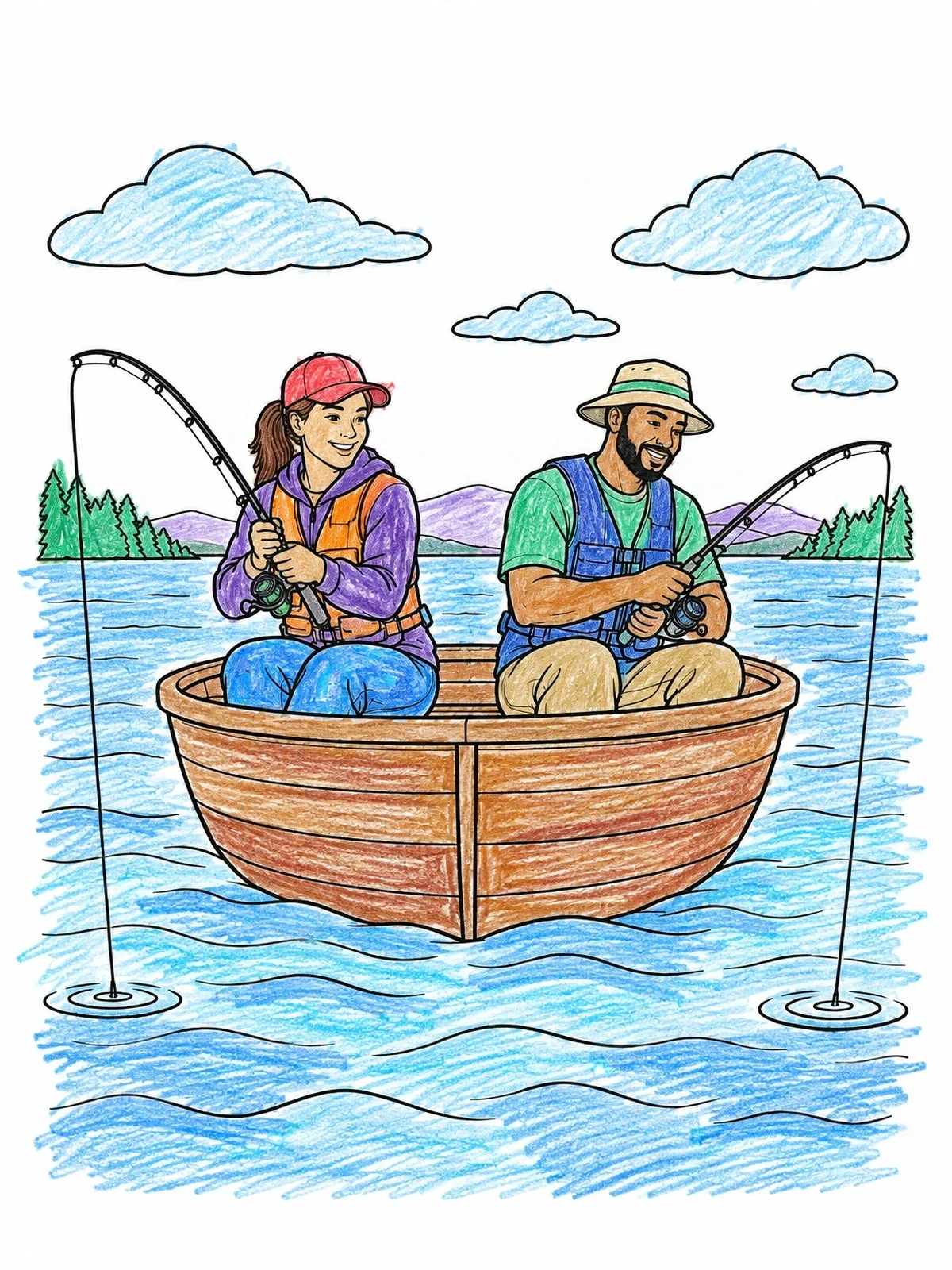 Colored example of the Two Anglers In A Small Boat coloring page