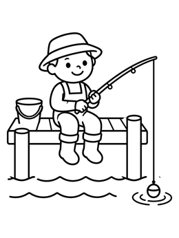 Free printable Young Boy Fishing On Dock coloring page