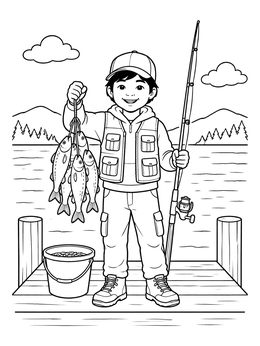Free printable Young Boy Fishing On The Pier coloring page
