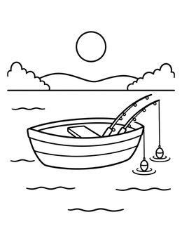 Free printable Fishing Boat On Calm Lake coloring page