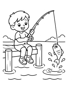 Free printable Boy Catching A Fish From The Dock coloring page