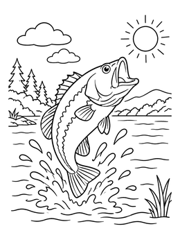 Free printable Jumping Bass In The Sun coloring page