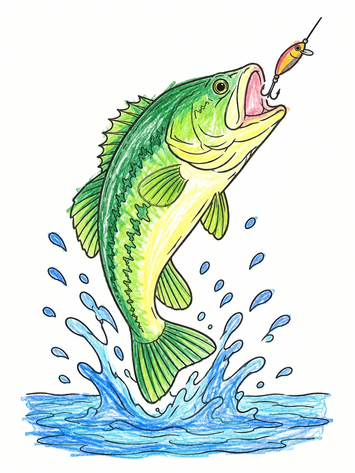 Colored example of the Leaping Bass Catching A Lure coloring page