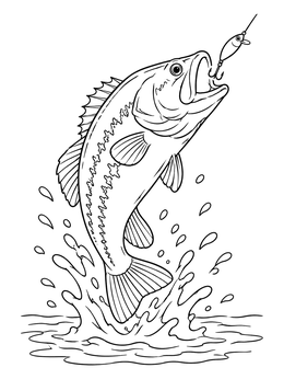 Free printable Leaping Bass Catching A Lure coloring page