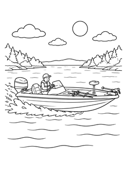 Free printable Speeding Bass Boat On The River coloring page