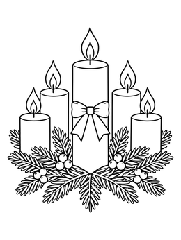Free printable Five Advent Candles With Pine Wreath coloring page