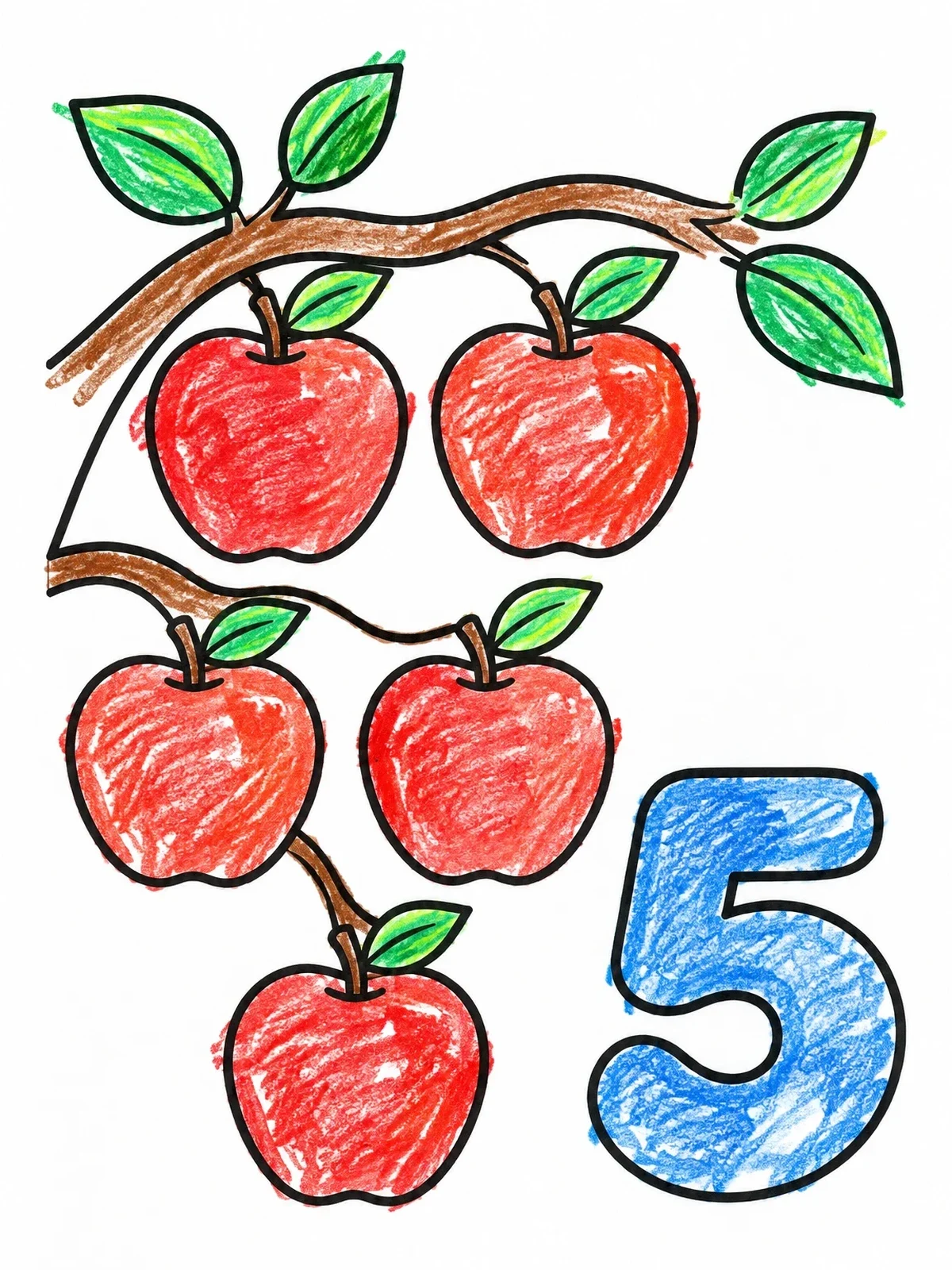 Colored example of the Five Apples And Number Five coloring page