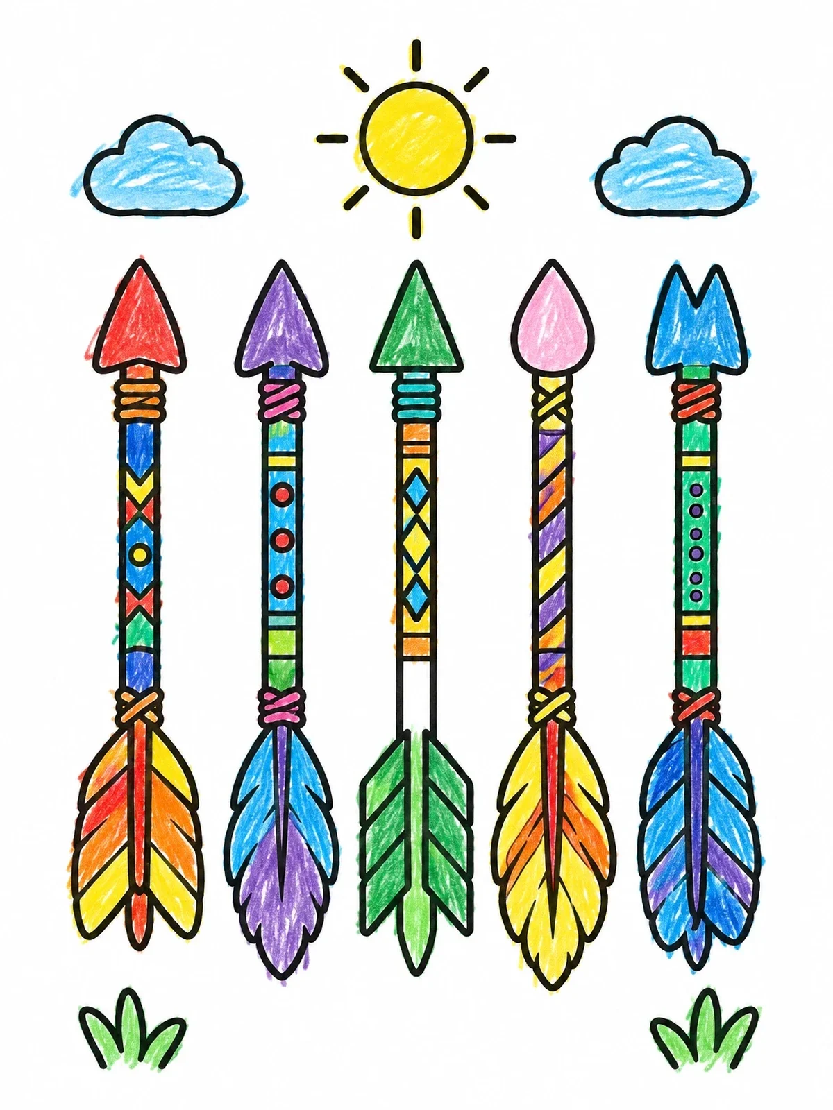 Colored example of the Five Decorative Boho Arrows coloring page