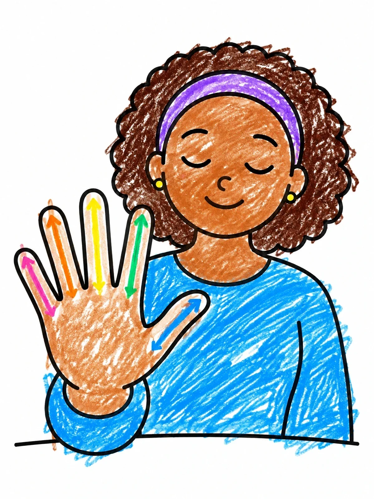 Colored example of the Five Finger Breathing Exercise coloring page