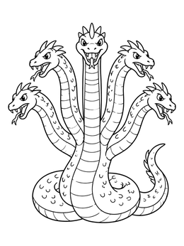 Free printable Five Headed Cartoon Hydra Serpent coloring page
