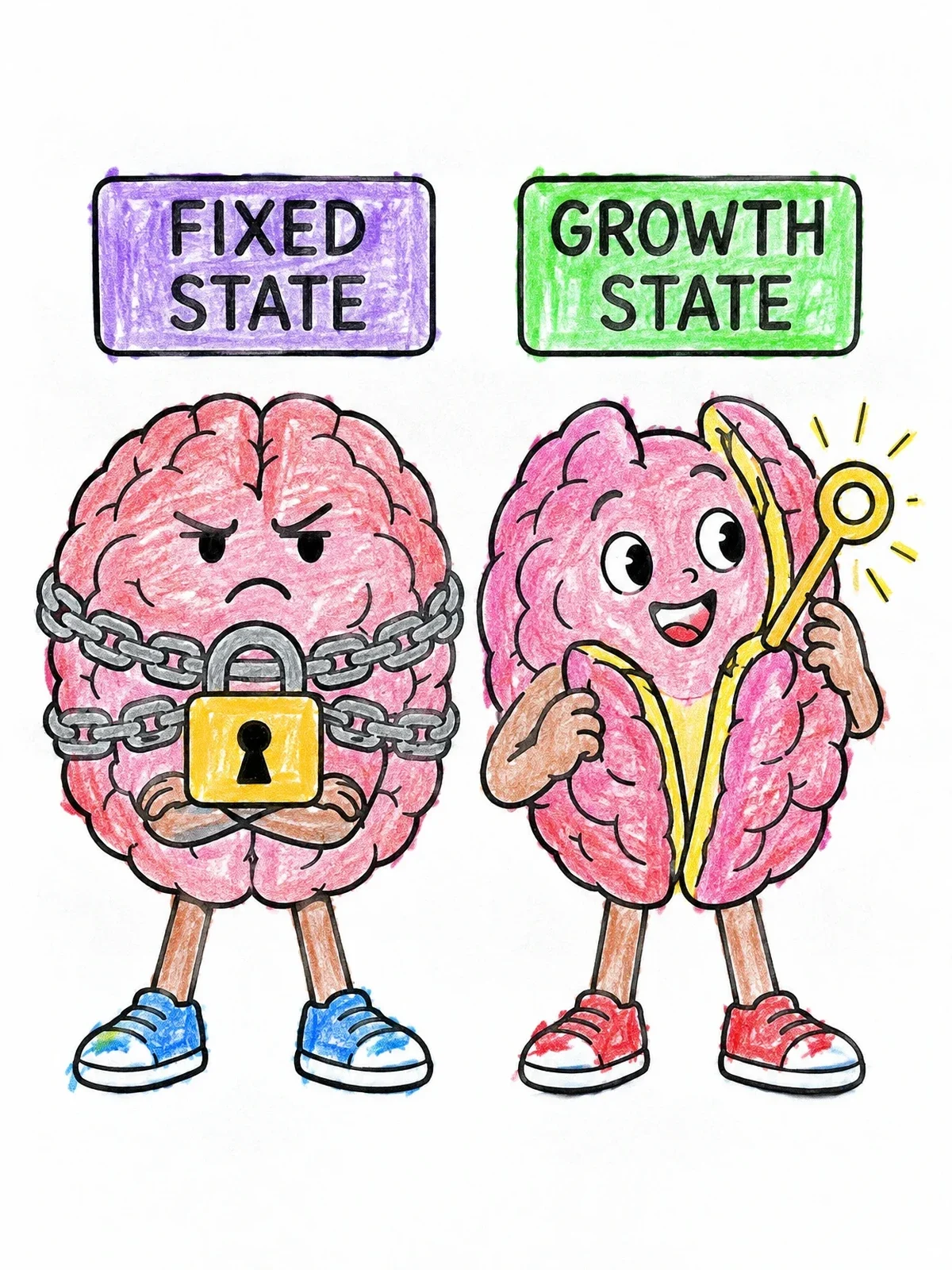 Colored example of the Fixed And Growth State Brain Characters coloring page