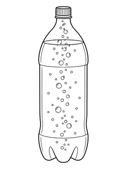 A fizzy soda coloring page depicting a plastic bottle full of rising bubbles.