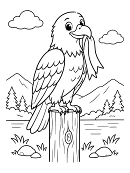 Free printable Cute Bald Eagle On Wooden Post coloring page