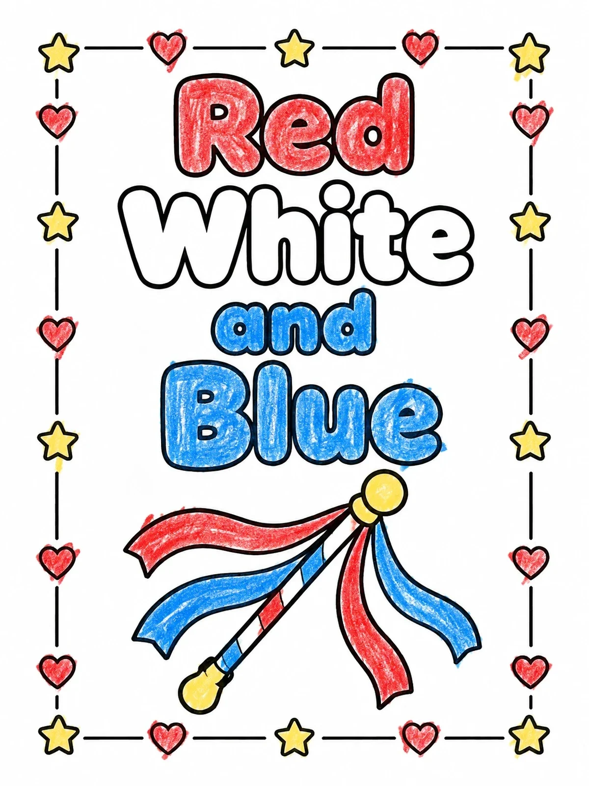Colored example of the Red White And Blue Parade Baton coloring page
