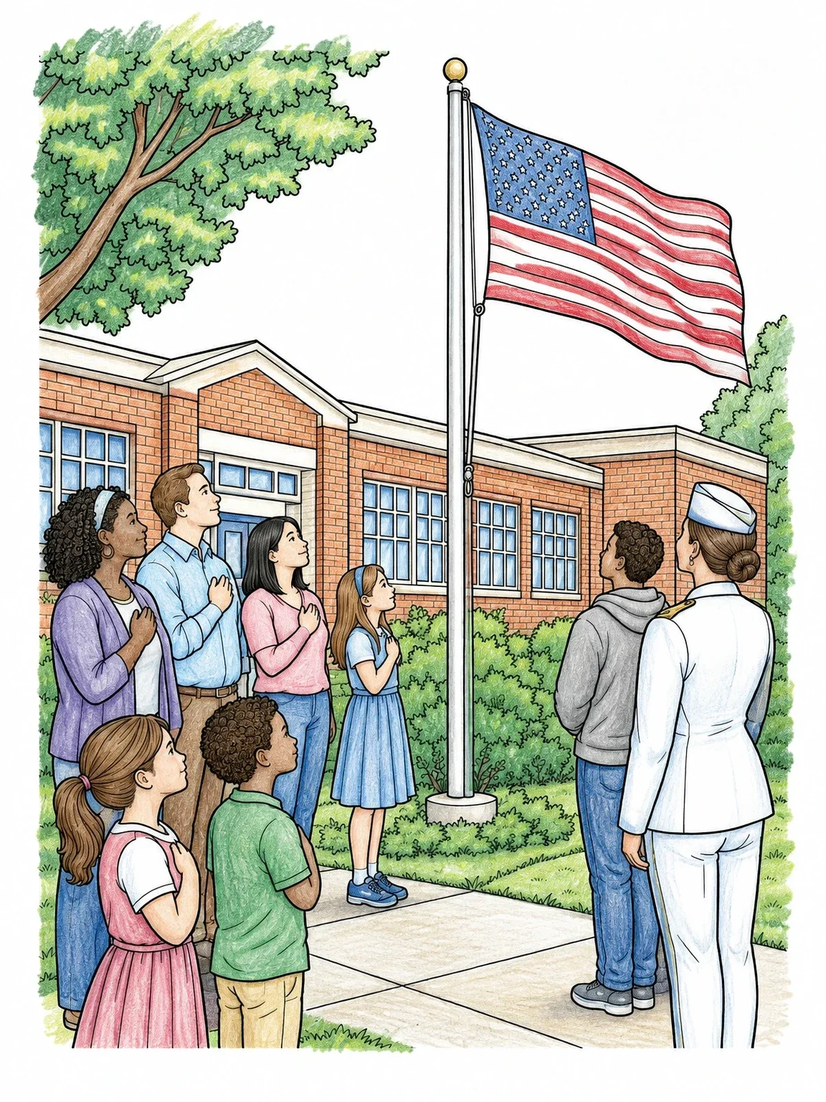 Colored example of the Flag Day Schoolyard Ceremony coloring page