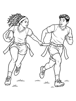 A female runner chases an opponent on this flag football coloring page.