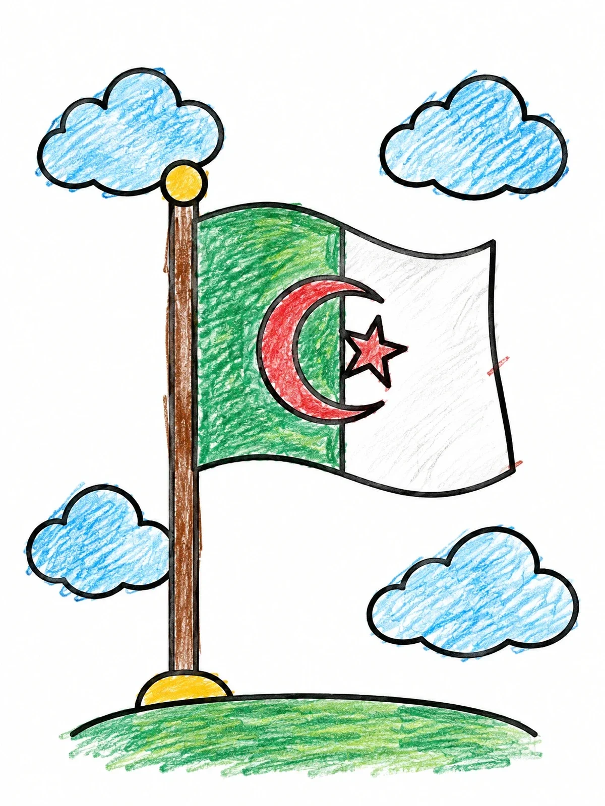Colored example of the Flag Of Algeria Outdoors coloring page