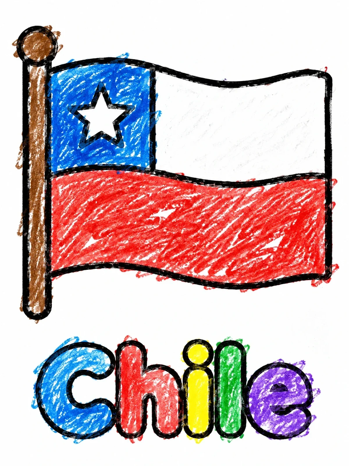 Colored example of the National Flag Of Chile With Name coloring page