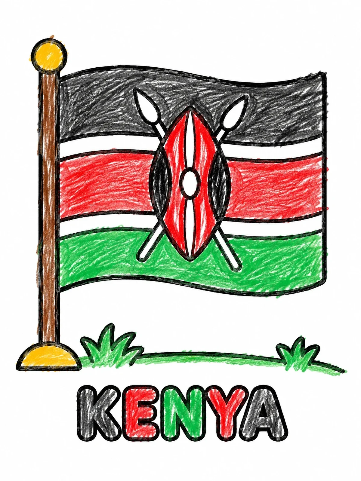 Colored example of the Flag Of Kenya With Name coloring page