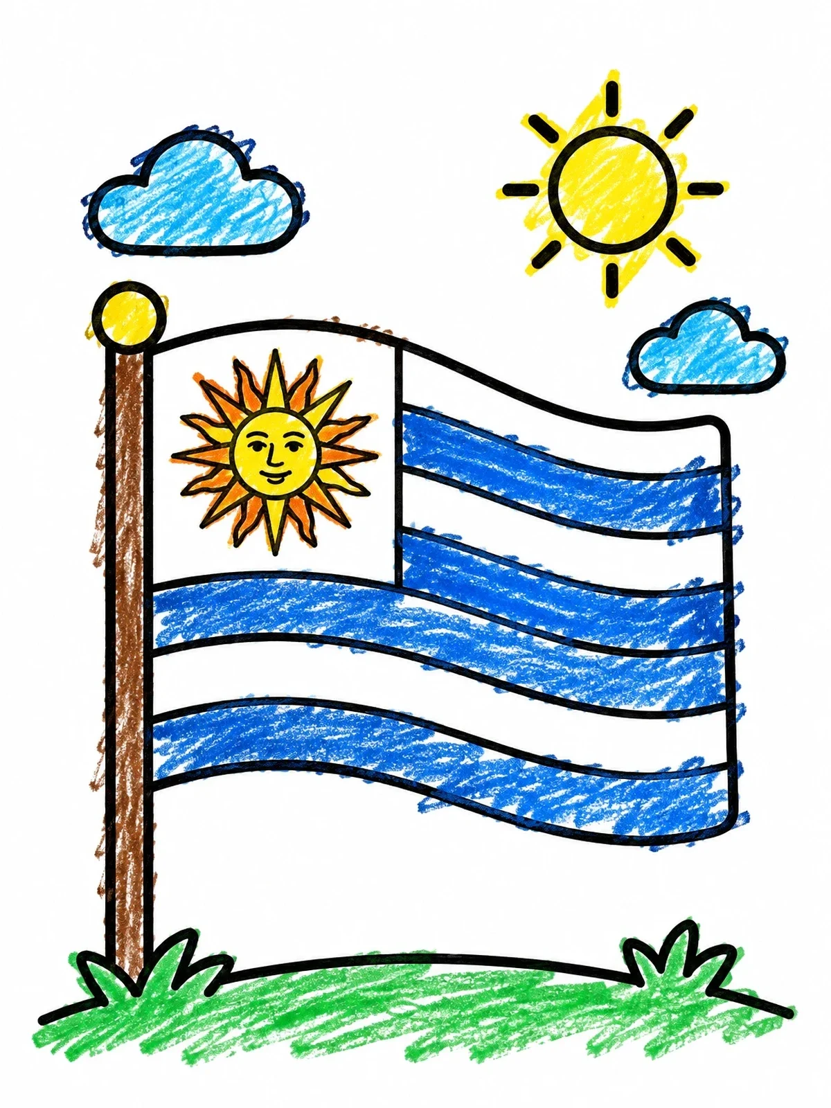 Colored example of the Flag Of Uruguay With Sun Of May coloring page