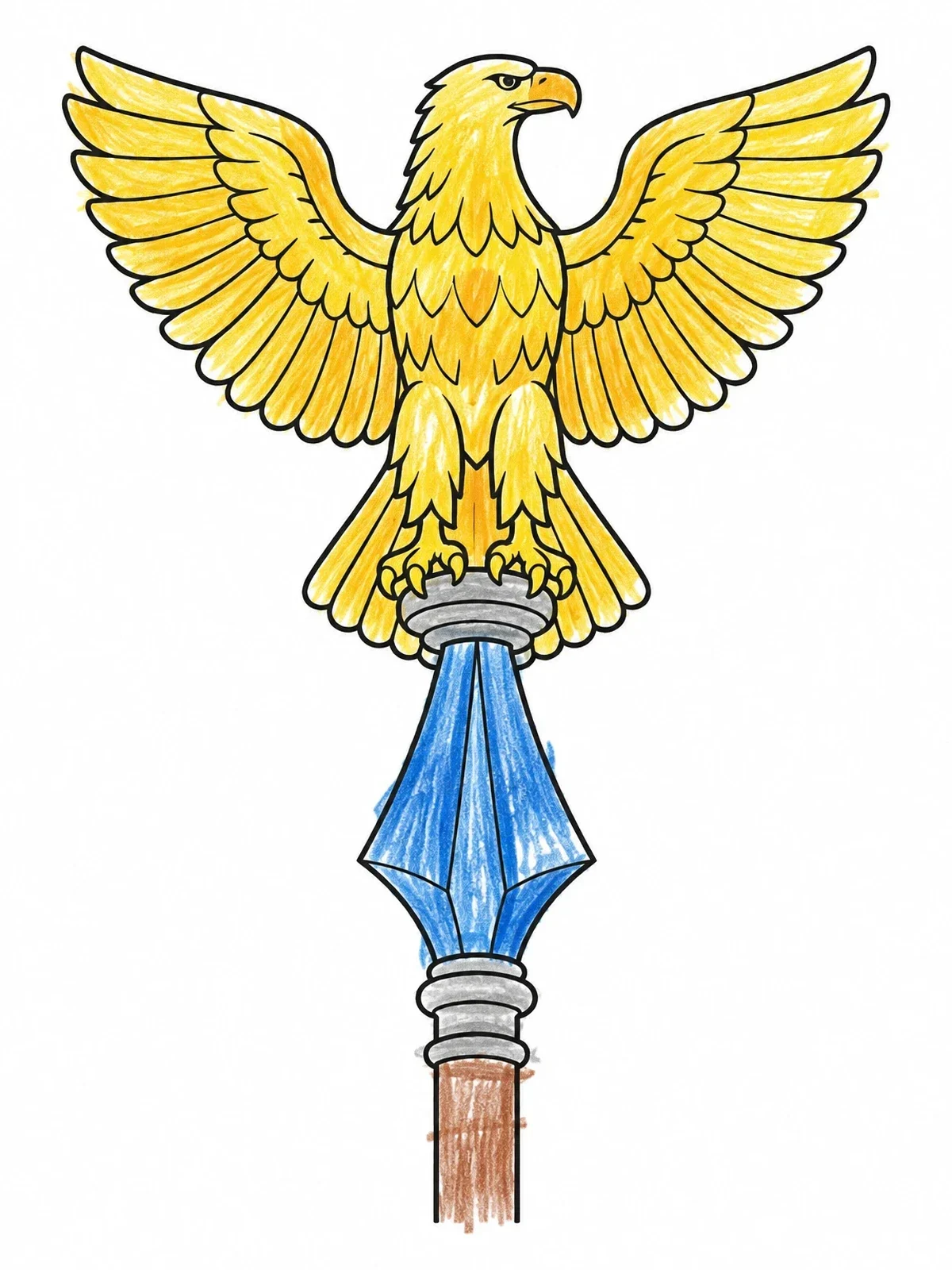 Colored example of the Flagpole Eagle Finial Line Art coloring page