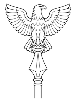 A detailed eagle finial flag day coloring page perched on a decorative pole.
